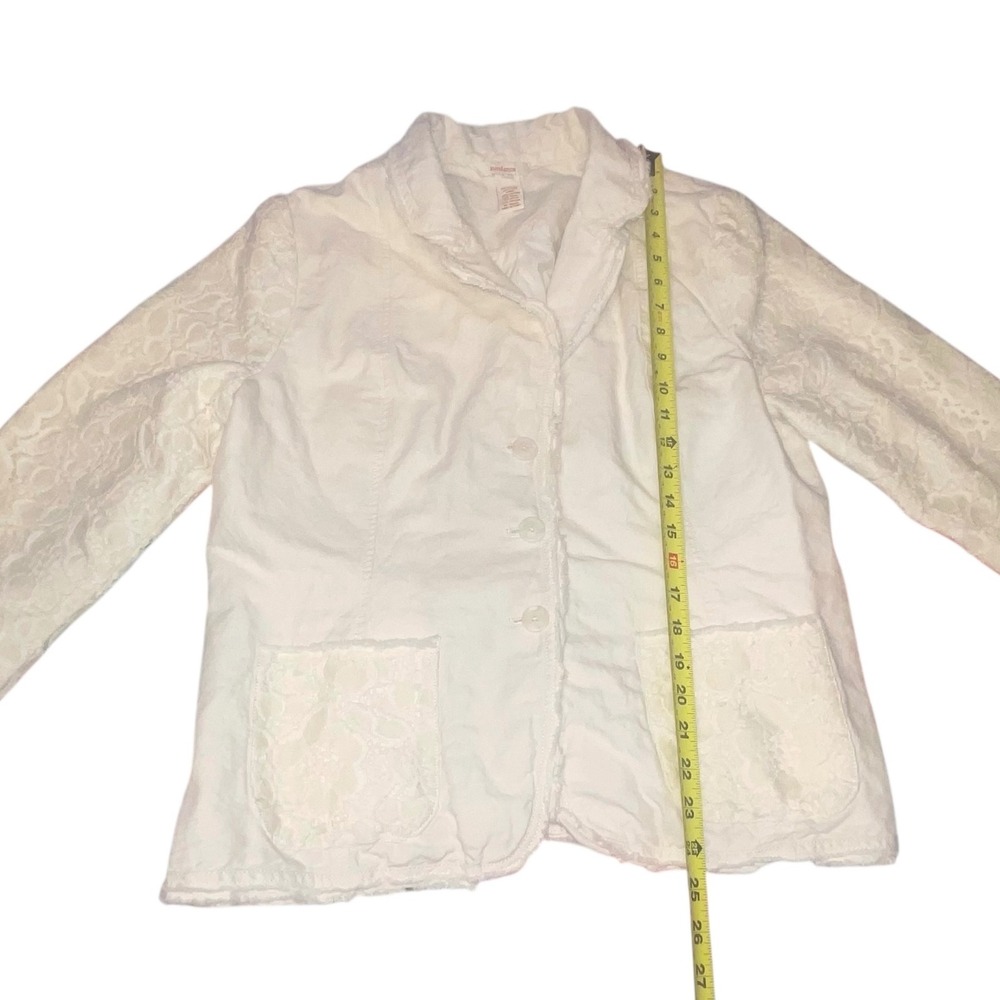Sundance Cream Lace Trim Linen Cotton Blend Womens Jacket Blazer Size 16 Frayed - Picture 6 of 11